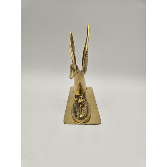 Vintage Brass Duck Wings Up Taking Off Figurine Bookend Paperweight Brass Base - Picture 2 of 11